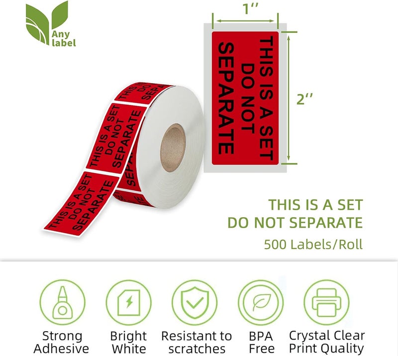 Anylabel 1" x 2" This is a Set Do Not Separate Stickers, Fluorescent Red Packing Labels for Shipping Bundle Sets and Multi-Pack Products Permanent Adhesive (2 Rolls, Total 1000 Labels) - Image 2